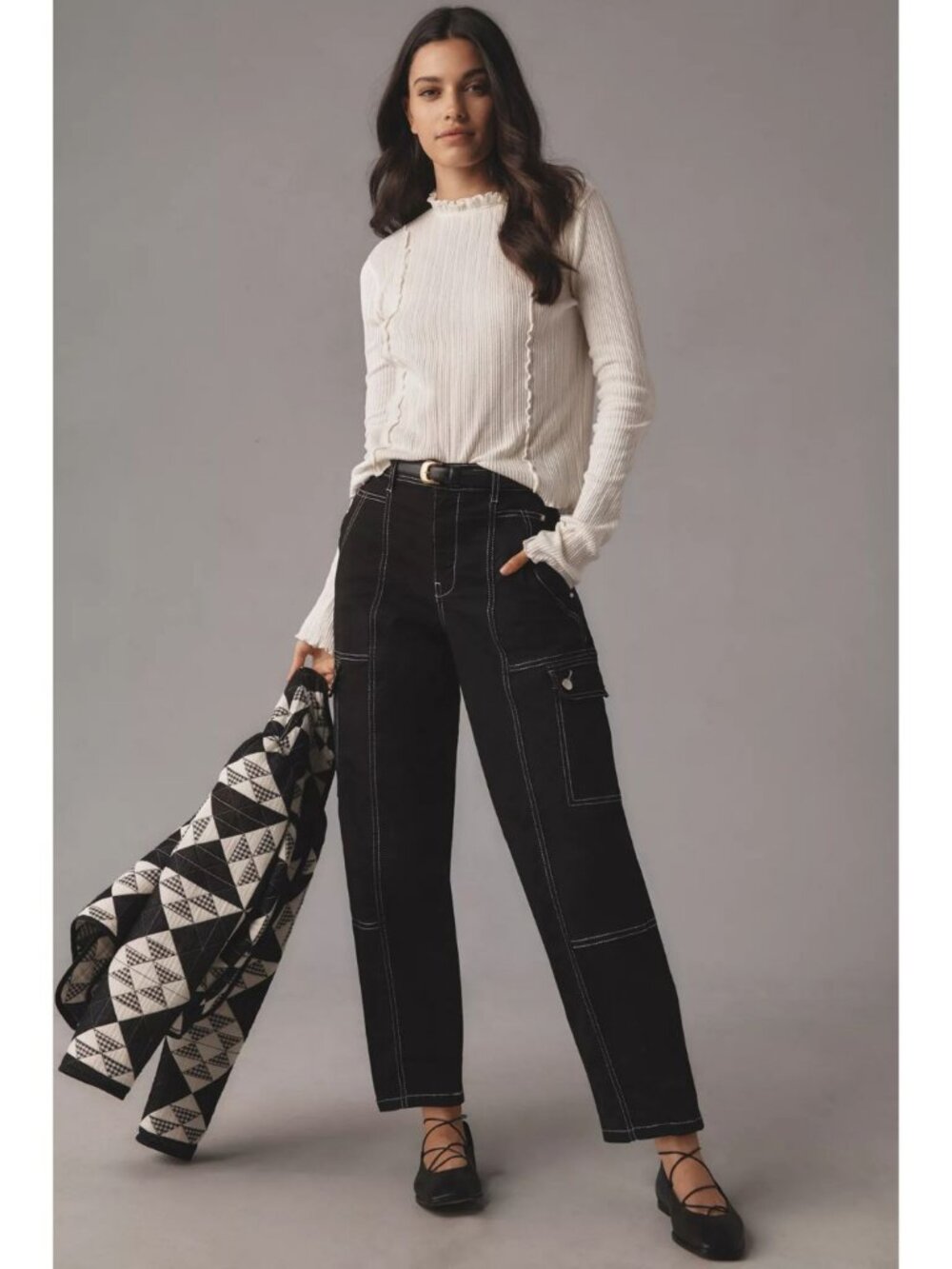Anthropologie The Carson Utility Barrel Pants Black Size 6